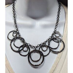 Brutalist Geometric Gunmetal Tone Hammered Ring Necklace